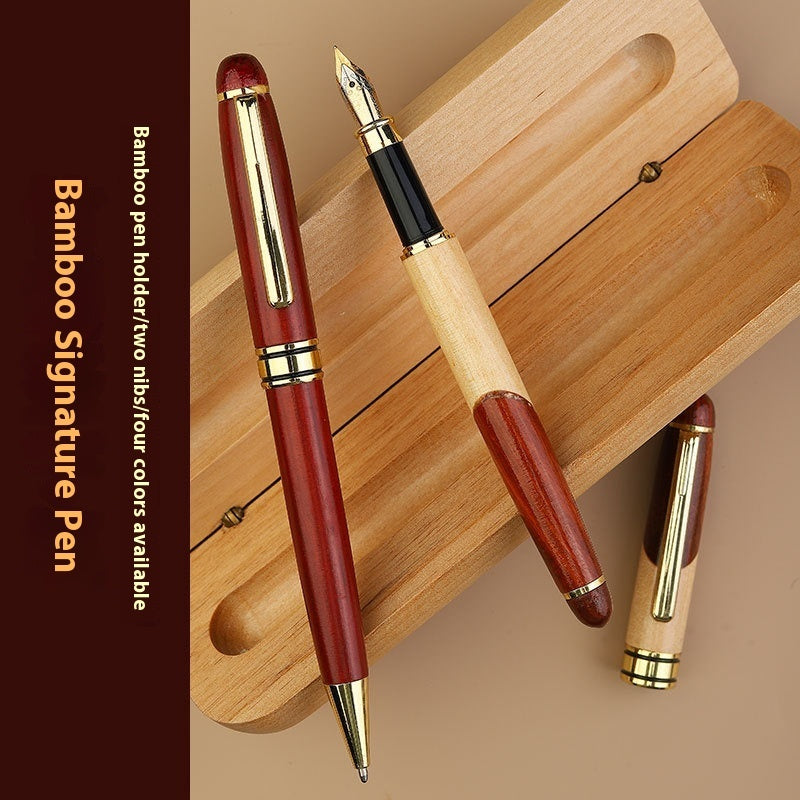 Wholesale Bamboo Wooden Metal Ball Signature Pen Business Student Graduation Gift Lettering