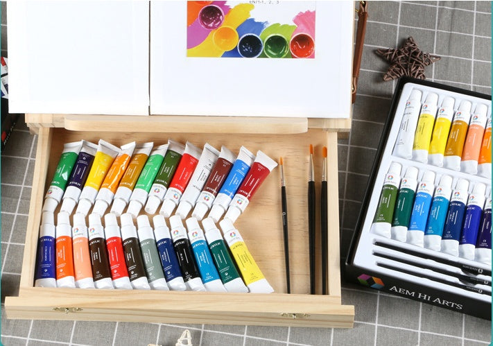 Anhong Acrylic Paint 24 Colors 12ml Box Packed with Palette and Brush Oil Painting Set