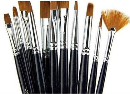 12 Nylon Hair Paint Brush Set Artist Watercolor Acrylic Oil