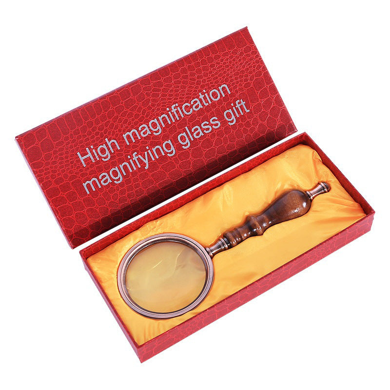 Wooden Handle Retro High-grade Optical Glass Ebony Wood Magnifying Glass