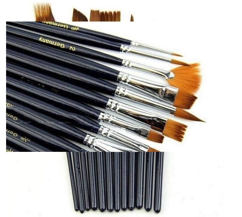 12 Nylon Hair Paint Brush Set Artist Watercolor Acrylic Oil