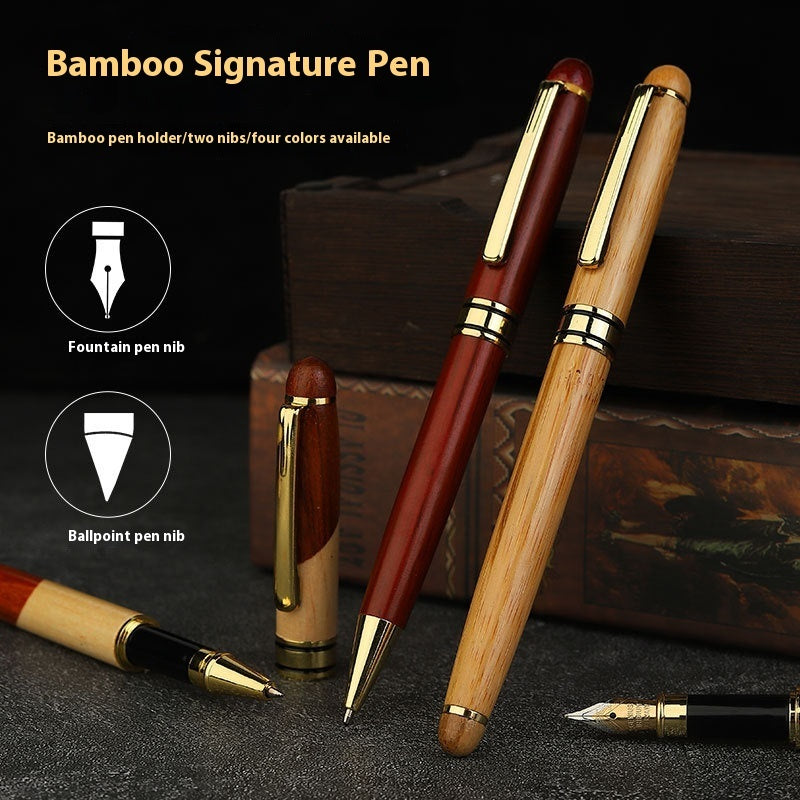 Wholesale Bamboo Wooden Metal Ball Signature Pen Business Student Graduation Gift Lettering