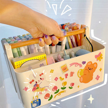 Children's Large Capacity Portable Compartment Pencil Holder Stationery Storage Box