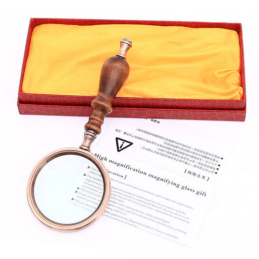 Wooden Handle Retro High-grade Optical Glass Ebony Wood Magnifying Glass