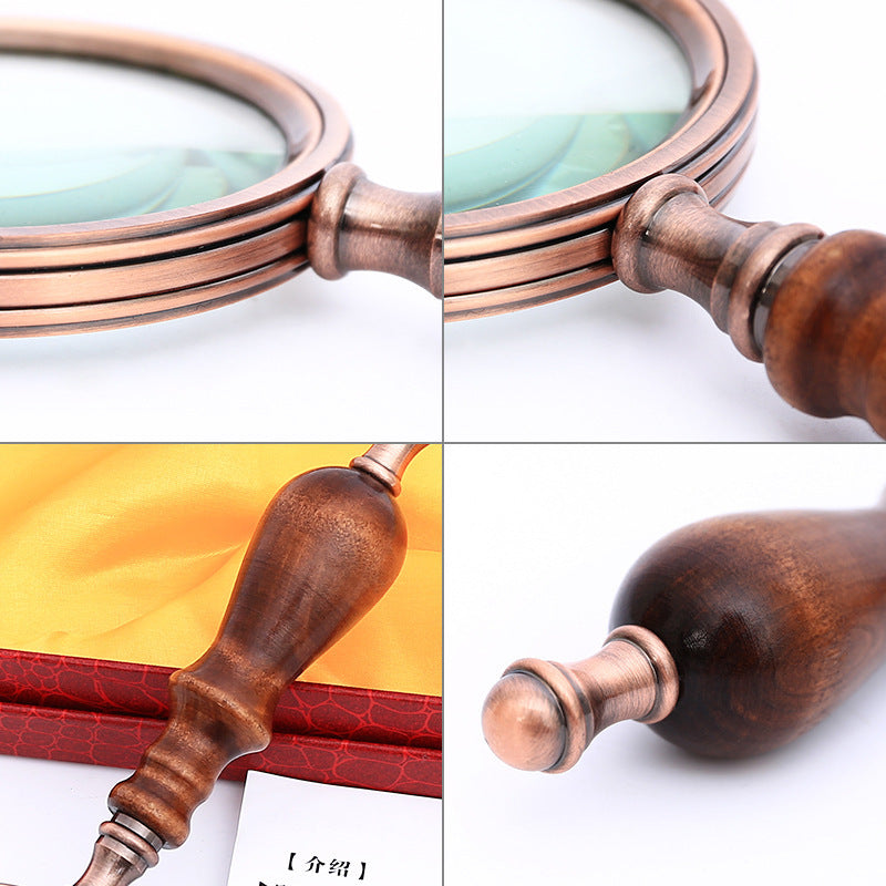 Wooden Handle Retro High-grade Optical Glass Ebony Wood Magnifying Glass